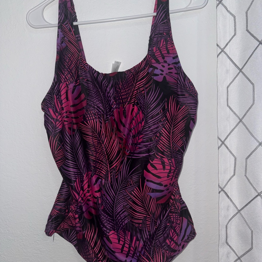 Tropical Leaf One-Piece Swimsuit in Pink & Purple